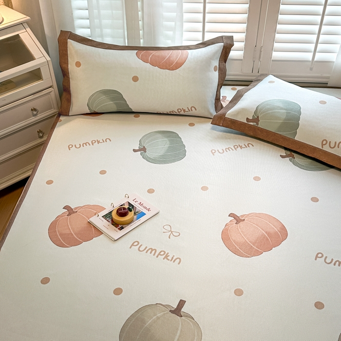 91家纺网 家纺一手货源 找家纺 迪乐妮 2025新款真冰藤印花床笠款凉席 南瓜