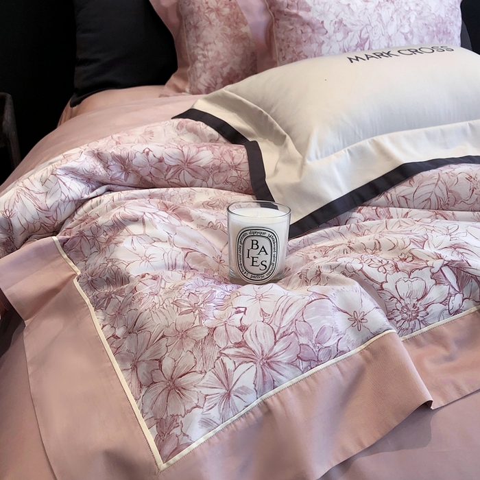 91家纺网 家纺一手货源 找家纺 佳汐蓝2025新款典雅诗意花卉全棉印花四件套券后不低于438/458元 雾隐巴黎-霞光粉