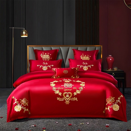 91家纺网 家纺一手货源 找家纺 （总）富之雅婚庆 2025新款全棉新中式刺绣婚庆四件套多件套【控价销售最低不低于288元】