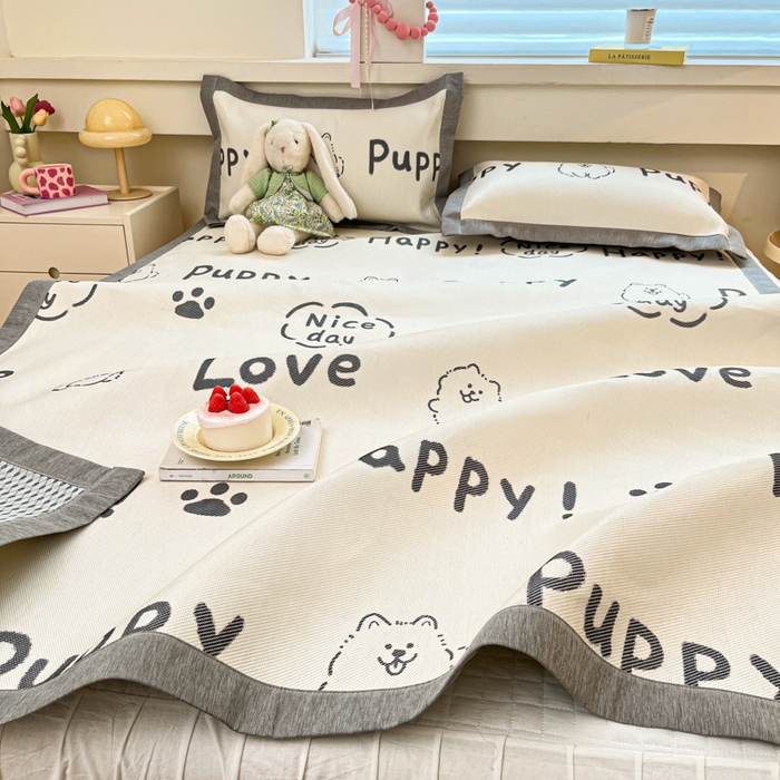 91家纺网 家纺一手货源 找家纺 迪乐妮 2025新款印花真冰藤冰凉席 快乐小狗