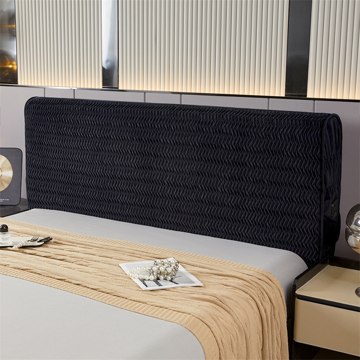 91家纺网 家纺一手货源 找家纺 情恒家纺 2025新款德芙绒工艺款全包床头罩 极简黑