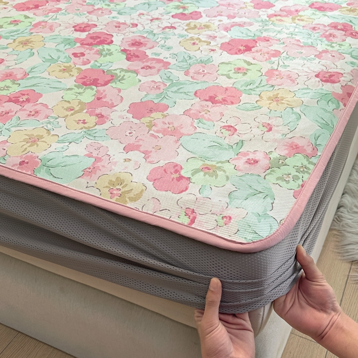 91家纺网 家纺一手货源 找家纺 迪乐妮 2025新款真冰藤印花床笠款凉席 繁花