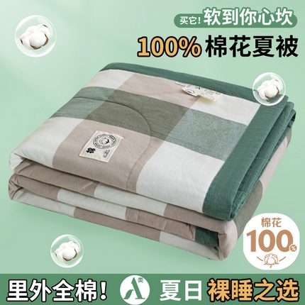 91家纺网 家纺一手货源 找家纺 鑫棉坊 2025新款全棉色织水洗棉A类棉花夏被可机洗空调被四件套床单枕套 维亚-绿