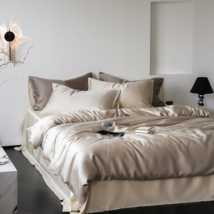 91家纺网 家纺一手货源 找家纺 简纯主义 2025新款60s兰精天丝纯色四件套 浅咖