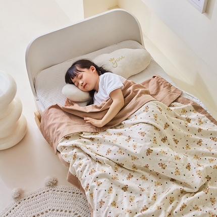 嗨生活 2025年 7A抗菌全棉双层纱夏被  纱布夏被盖毯  儿童夏被 幼儿园夏被 呆萌小熊