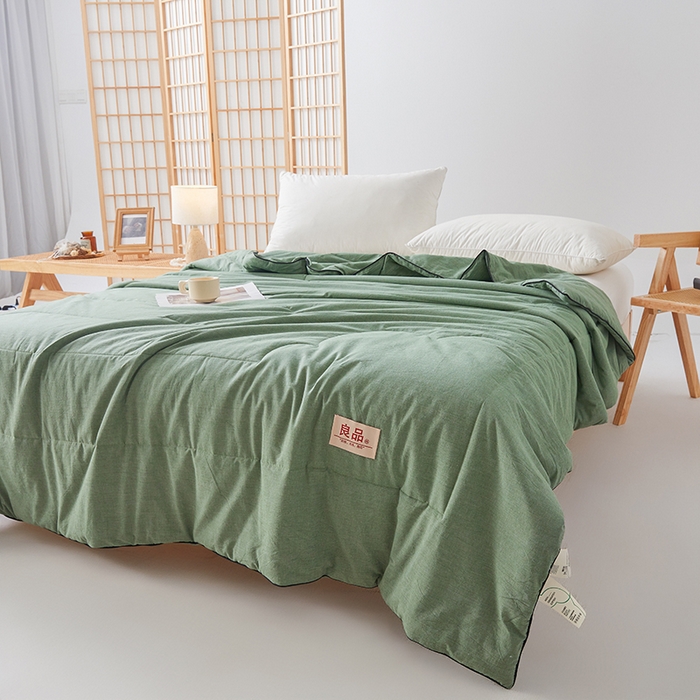 91家纺网 家纺一手货源 找家纺 熙宴家纺 2025新款纯色水洗棉新疆棉花夏被 青绿
