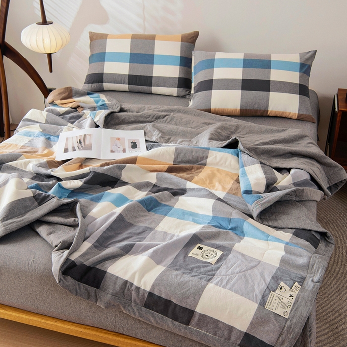 91家纺网 家纺一手货源 找家纺 鑫棉坊 2025新款全棉色织水洗棉A类棉花夏被可机洗空调被四件套床单枕套 布丁