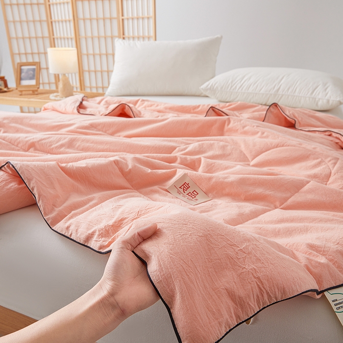 91家纺网 家纺一手货源 找家纺 熙宴家纺 2025新款纯色水洗棉新疆棉花夏被 粉玉