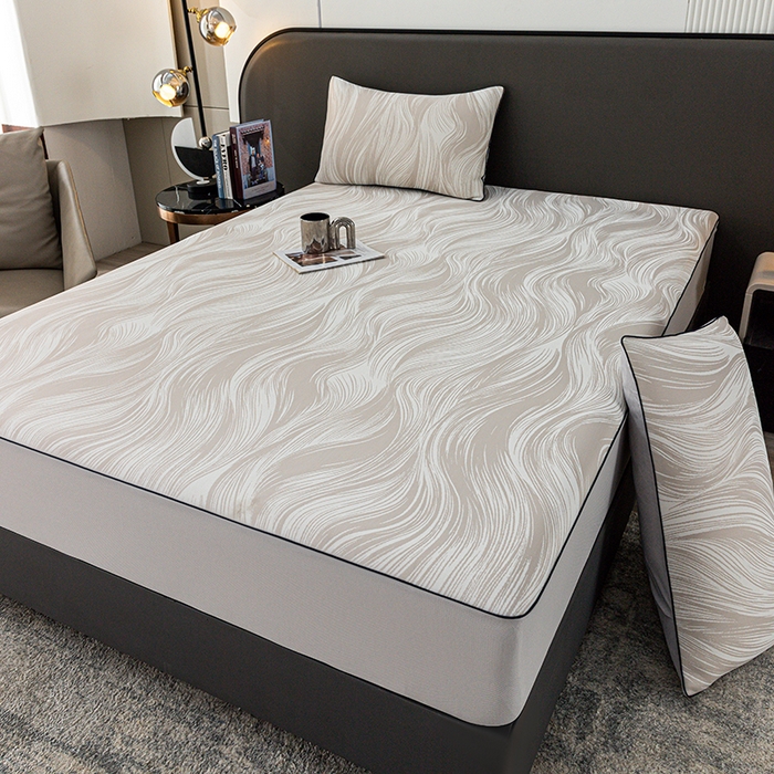 91家纺网 家纺一手货源 找家纺 锦罗绣 2025春夏新款PE中分子凉感提花软凉席席子 极简主义-香槟 床笠款