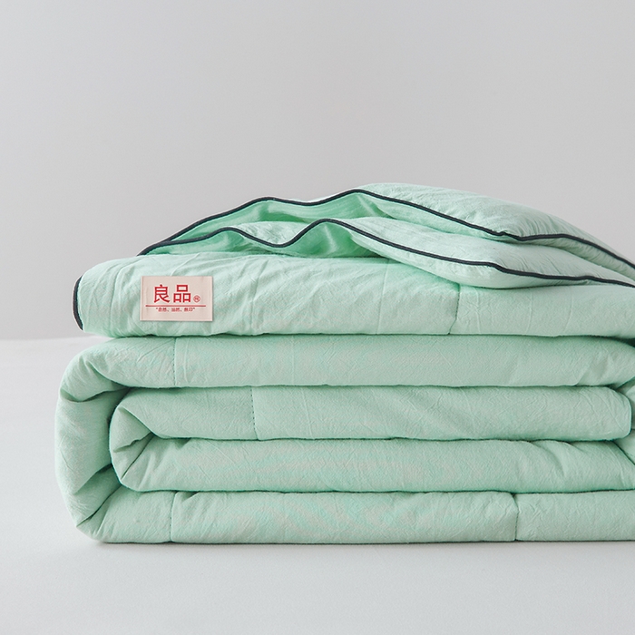 91家纺网 家纺一手货源 找家纺 熙宴家纺 2025新款纯色水洗棉新疆棉花夏被 水绿