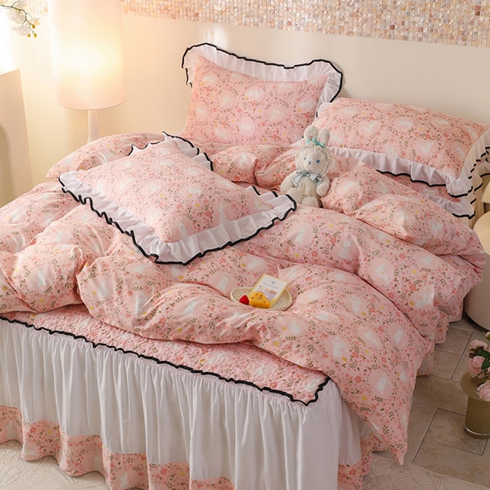 91家纺网 家纺一手货源 找家纺 金盛皇朝 2025新款加厚亲肤床裙夹棉单件三件套四件套韵语花香