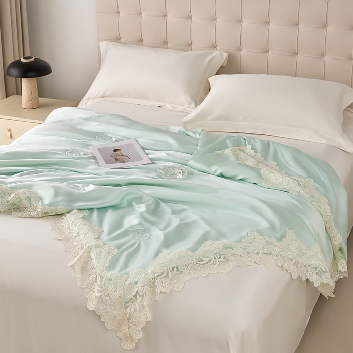 91家纺网 家纺一手货源 找家纺 朴罗 （ 原岚图）  2025新款轻奢法式天丝夏凉被 （含蚕丝） 蓝色