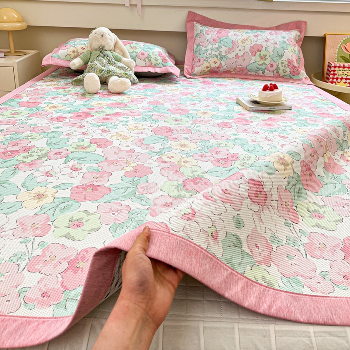 91家纺网 家纺一手货源 找家纺 迪乐妮 2025新款印花真冰藤冰凉席 繁花