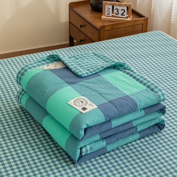 91家纺网 家纺一手货源 找家纺 鑫棉坊 2025新款全棉色织水洗棉A类棉花夏被可机洗空调被四件套床单枕套 淡雅