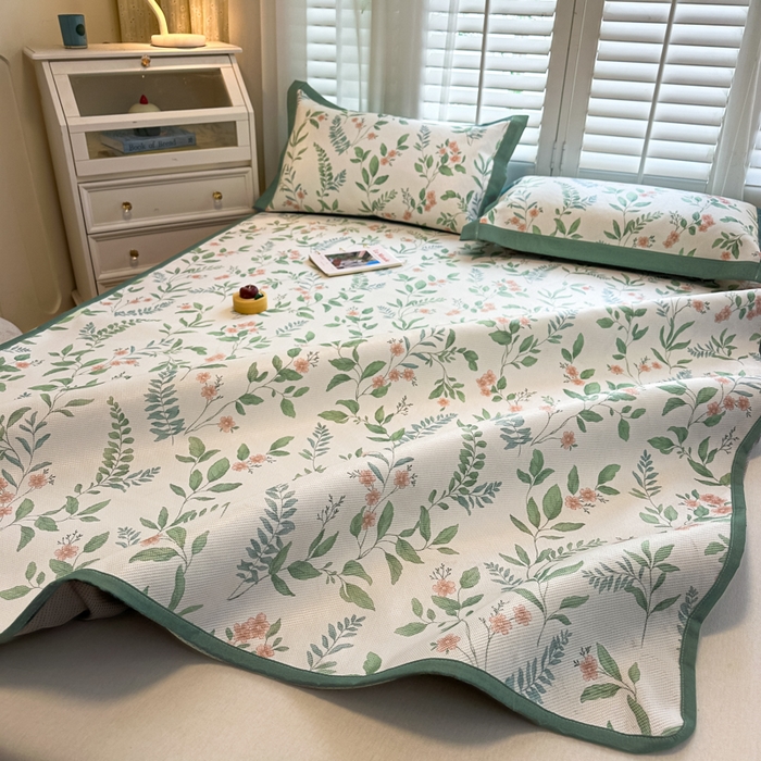 91家纺网 家纺一手货源 找家纺 迪乐妮 2025新款真冰藤印花床笠款凉席 花漫里