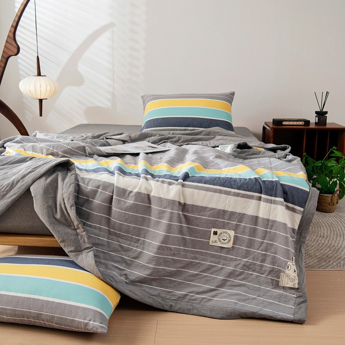 91家纺网 家纺一手货源 找家纺 鑫棉坊 2025新款全棉色织水洗棉A类棉花夏被可机洗空调被四件套床单枕套 洛克