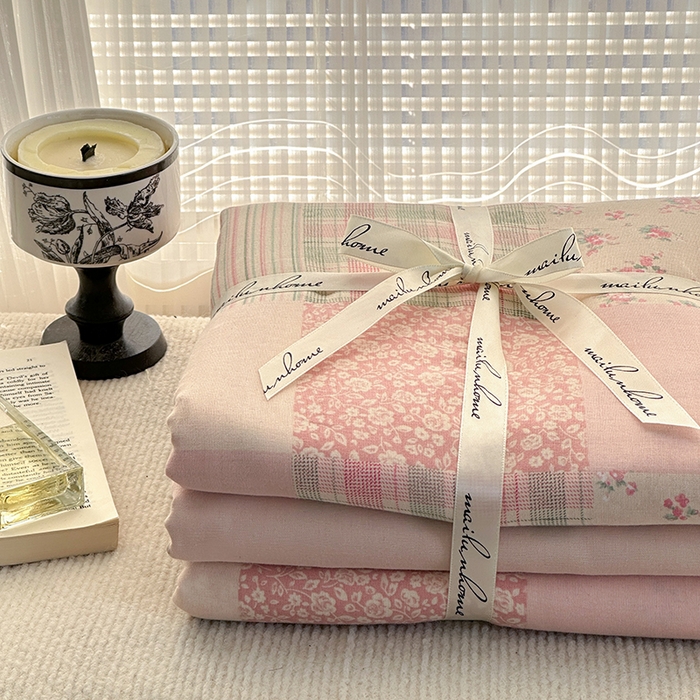 91家纺网 家纺一手货源 找家纺 麦伦家居 2025新款全棉有氧双层纱简约款系列四件套 百福