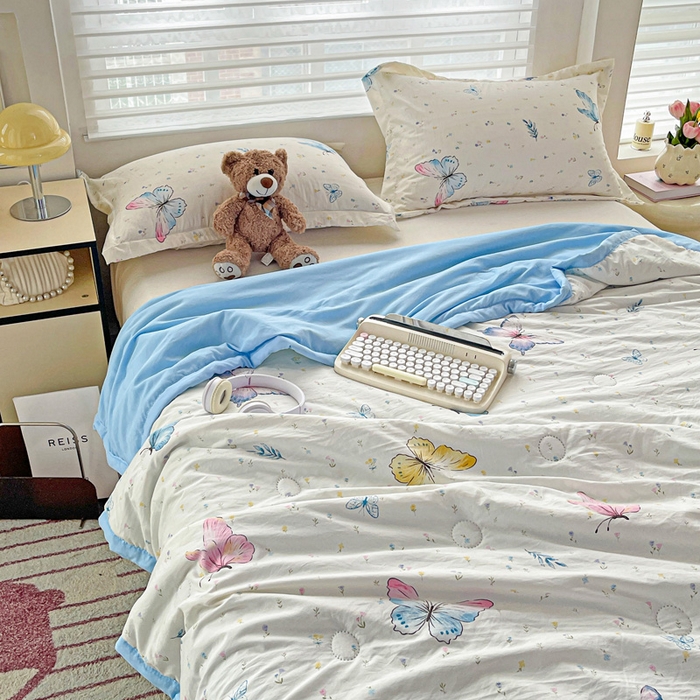 91家纺网 家纺一手货源 找家纺 富艺隆 2025新款水洗棉双层纱夏被 蝴蝶物语