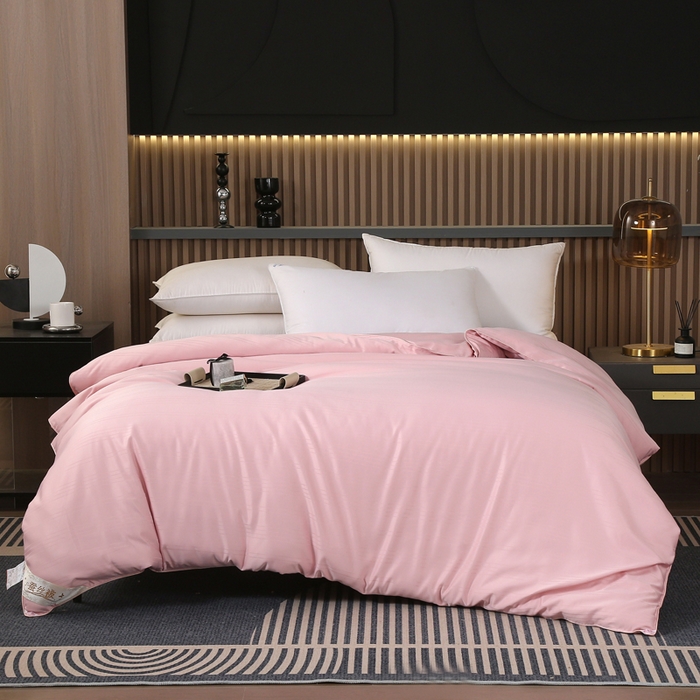 91家纺网 家纺一手货源 找家纺 2025新款全棉缎条贡缎提花被子被芯夏凉被春秋被冬被二合一子母被 豆沙