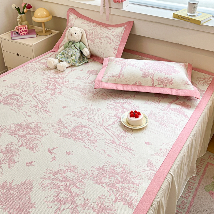 91家纺网 家纺一手货源 找家纺 迪乐妮 2025新款印花真冰藤冰凉席 丛林间