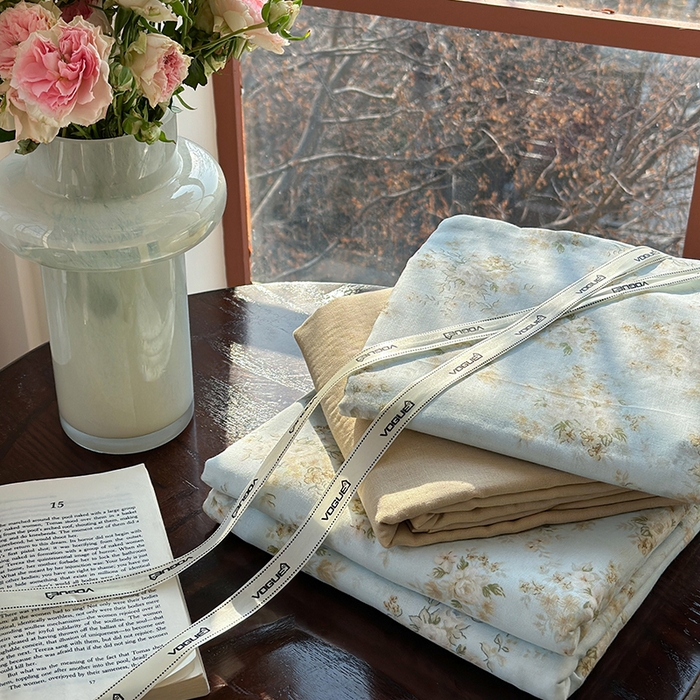 91家纺网 家纺一手货源 找家纺 麦伦家居 2025新款全棉有氧双层纱简约款系列四件套 兰贵人