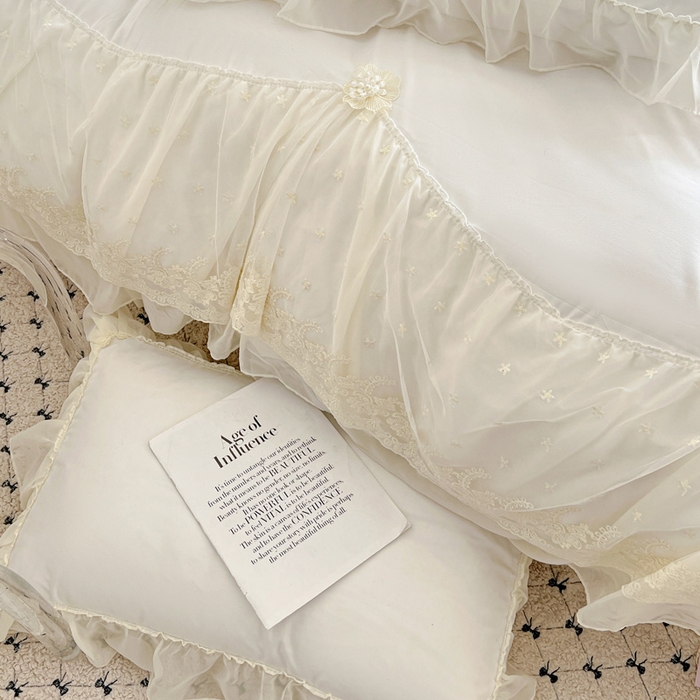 91家纺网 家纺一手货源 找家纺 艺玲家纺 2025新款糯小棉爱丽莎雪纺花边四件套 爱丽莎-白