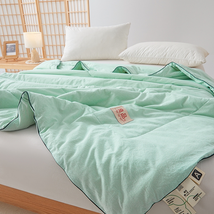 91家纺网 家纺一手货源 找家纺 熙宴家纺 2025新款纯色水洗棉新疆棉花夏被 水绿