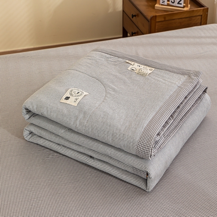 91家纺网 家纺一手货源 找家纺 鑫棉坊 2025新款全棉色织水洗棉A类棉花夏被可机洗空调被四件套床单枕套 浅灰谧境