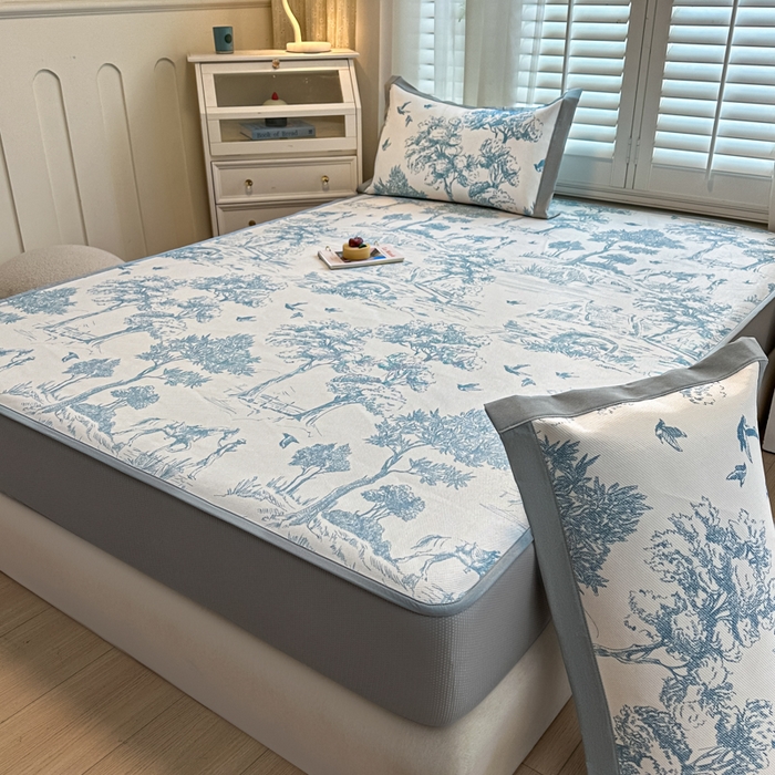 91家纺网 家纺一手货源 找家纺 （总）迪乐妮 2025新款真冰藤印花床笠款凉席