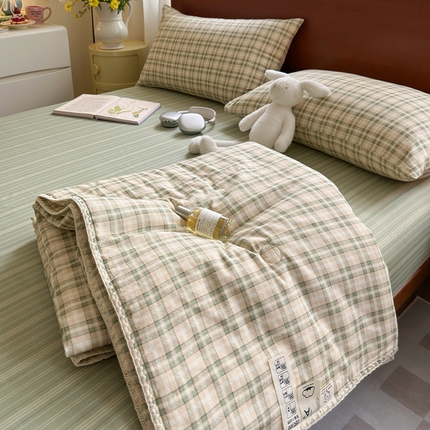 91家纺网 家纺一手货源 找家纺 （总）一加一 2025新款A类母婴级有氧全棉双层纱大豆纯棉夏凉被空调被四件套