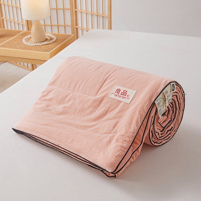 91家纺网 家纺一手货源 找家纺 熙宴家纺 2025新款纯色水洗棉新疆棉花夏被 粉玉