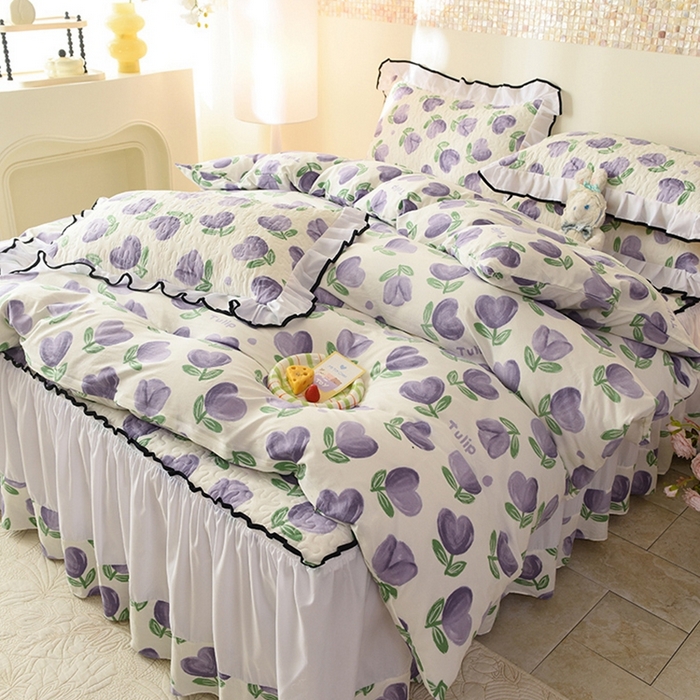 91家纺网 家纺一手货源 找家纺 金盛皇朝 2025新款加厚亲肤床裙夹棉单件三件套四件套南岛小镇