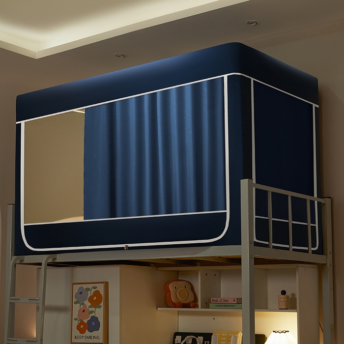 91家纺网 家纺一手货源 找家纺 2025新款学生床遮光蚊帐 藏青色