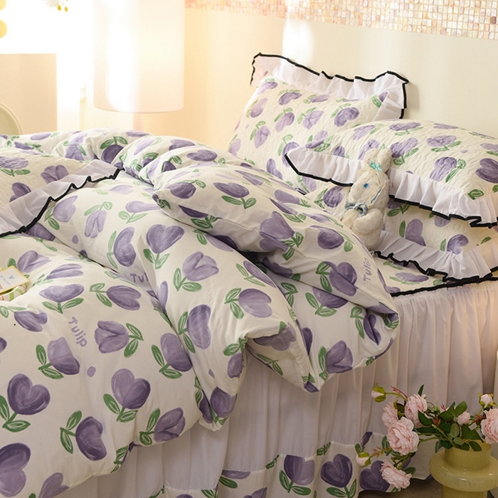 91家纺网 家纺一手货源 找家纺 金盛皇朝 2025新款加厚亲肤床裙夹棉单件三件套四件套南岛小镇