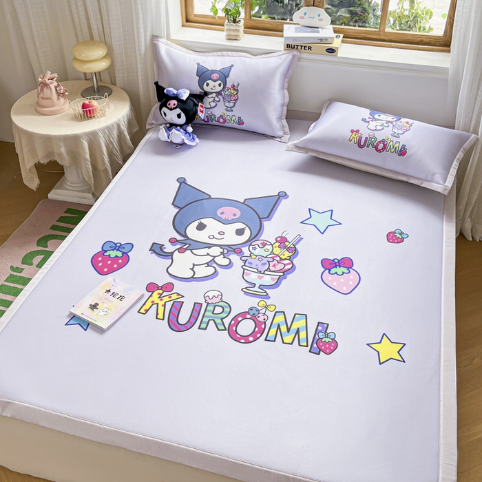 91家纺网 家纺一手货源 找家纺 博雅 2025新款三丽欧A类大版数码印花1200D冰丝凉席凉席席子 开心库洛米