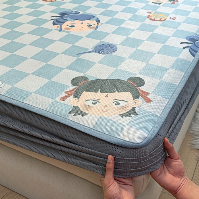 91家纺网 家纺一手货源 找家纺 迪乐妮 2025新款真冰藤印花床笠款凉席 吒儿