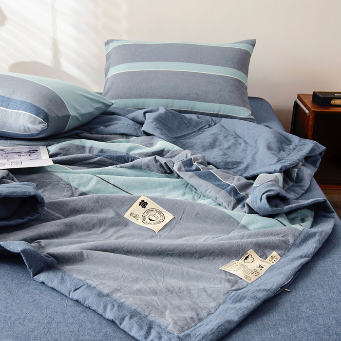 91家纺网 家纺一手货源 找家纺 鑫棉坊 2025新款全棉色织水洗棉A类棉花夏被可机洗空调被四件套床单枕套 曼达拉