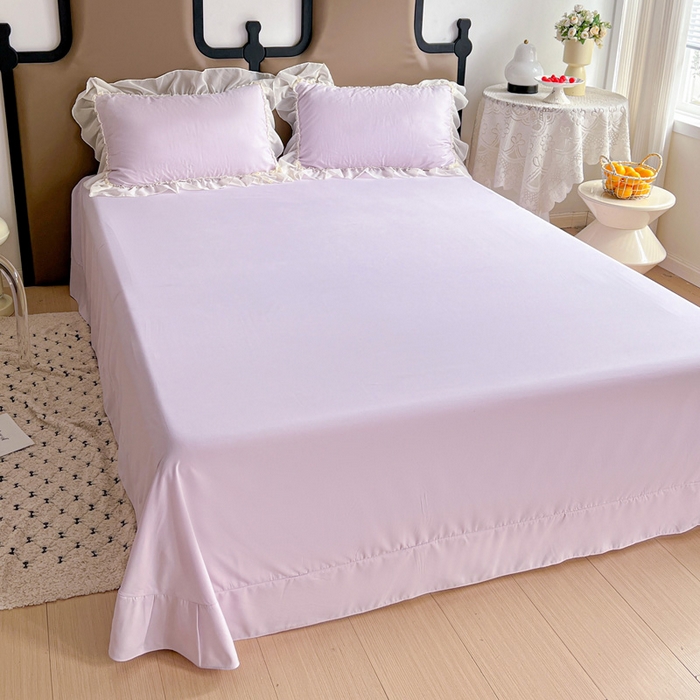 91家纺网 家纺一手货源 找家纺 艺玲家纺 2025新款糯小棉爱丽莎雪纺花边四件套 爱丽莎-紫