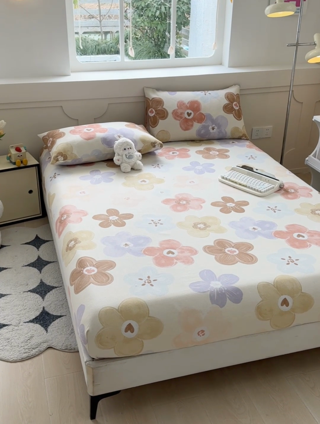 91家纺网 家纺一手货源 找家纺 爱彼2025款新款热门老粗布床笠凉席席子 老粗布床笠-向阳花开