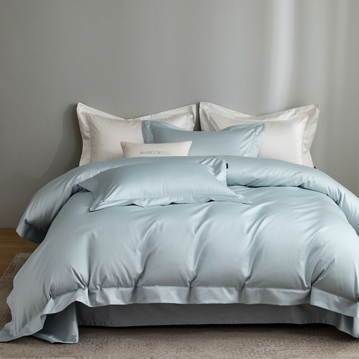 91家纺网 家纺一手货源 找家纺 佳汐蓝 2025新款奢简高支棉柔雾奢缎长绒棉四件套券后不低于628/648元 晴空蓝