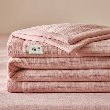 简如 2025新款A类全棉双层纱皱皱纱夏被四件套-时予系列 时予-奶茶粉