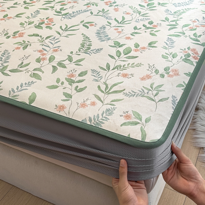 91家纺网 家纺一手货源 找家纺 迪乐妮 2025新款真冰藤印花床笠款凉席 花漫里