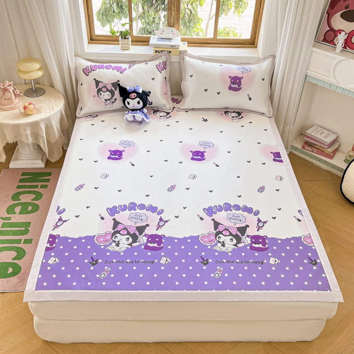 91家纺网 家纺一手货源 找家纺 博雅 2025新款三丽欧A类小版数码印花1200D冰丝凉席凉席席子 梦想库洛米