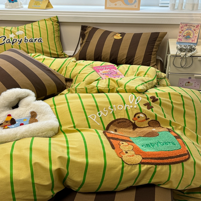 91家纺网 家纺一手货源 找家纺 （总）呗旺鹿 2025新款happy巴拉毛巾绣纯棉四件套