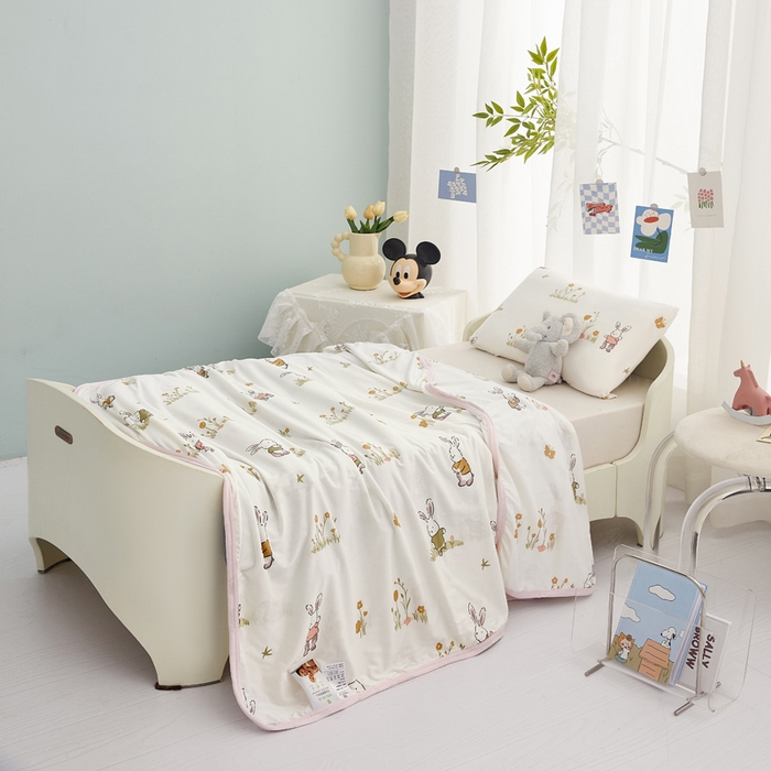 91家纺网 家纺一手货源 找家纺 丝涟家居 2025新款婴儿裸睡级凉感针织毯幼儿园夏被儿童夏被毯子 田园兔