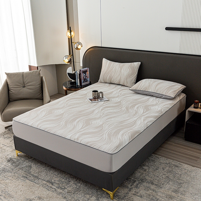 91家纺网 家纺一手货源 找家纺 锦罗绣 2025春夏新款PE中分子凉感提花软凉席席子 极简主义-香槟 床笠款