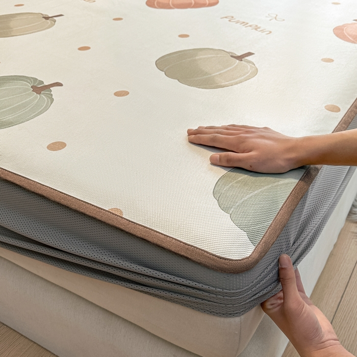 91家纺网 家纺一手货源 找家纺 迪乐妮 2025新款真冰藤印花床笠款凉席 南瓜