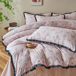 （总）黛馨 2025新款全棉纯棉A类小清新双层纱四件套-皱皱边系列
