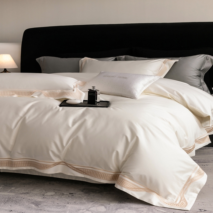 91家纺网 家纺一手货源 找家纺 馨蕊家居 2025春夏新品100s高奢典藏简约全棉系列 棉凯伦-月光白