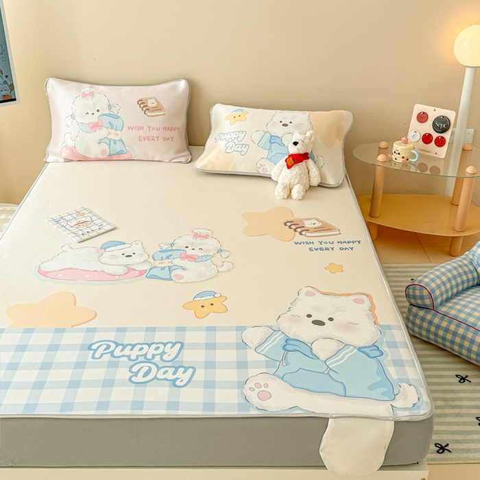 91家纺网 家纺一手货源 找家纺 慕尚家纺 2025新款凉感卡通工艺席床笠-圆满